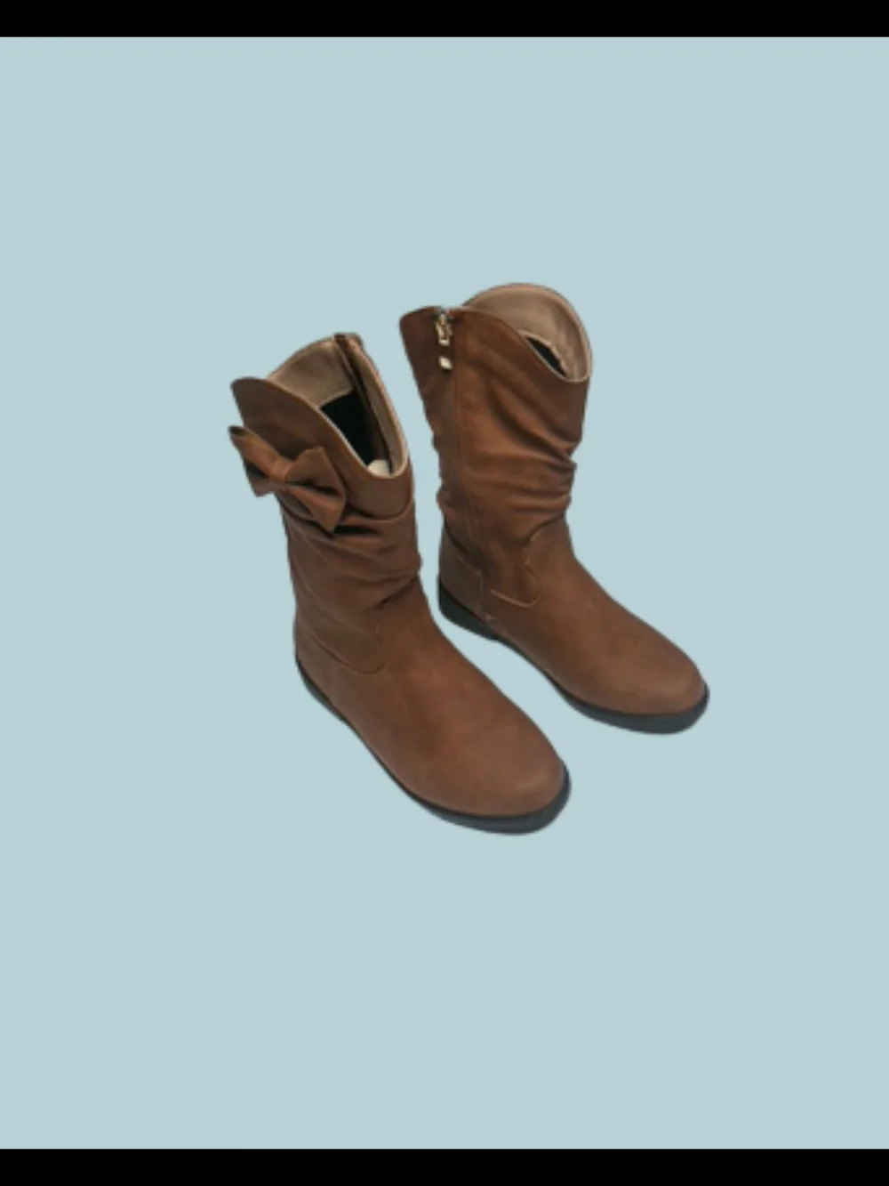 Girl's Brown Mid-Calf Bow Accent Boots